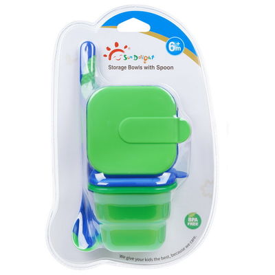 almacenamiento plástico hermético libre de los alimentos para niños de 2pcs BPA con la cuchara