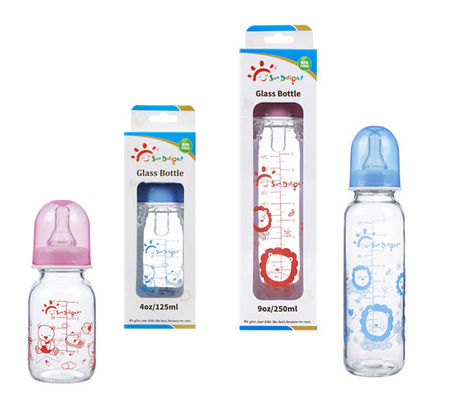 Botellas de alimentación de cristal estándar del bebé del cuello 9oz 250ml hola de la transparencia a prueba de calor