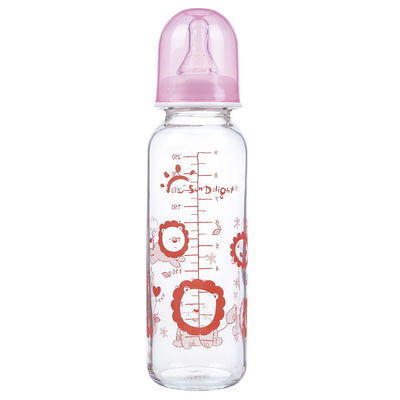 Botellas de alimentación de cristal estándar del bebé del cuello 9oz 250ml hola de la transparencia a prueba de calor