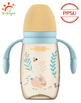 Botella para bebés de 240 ml de 300 ml de PP con doble mango resistente a los golpes