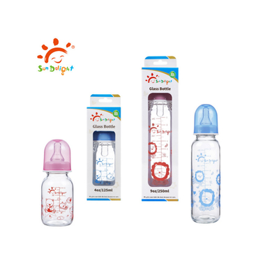 Botellas de alimentación de cristal estándar del bebé del cuello 9oz 250ml hola de la transparencia a prueba de calor